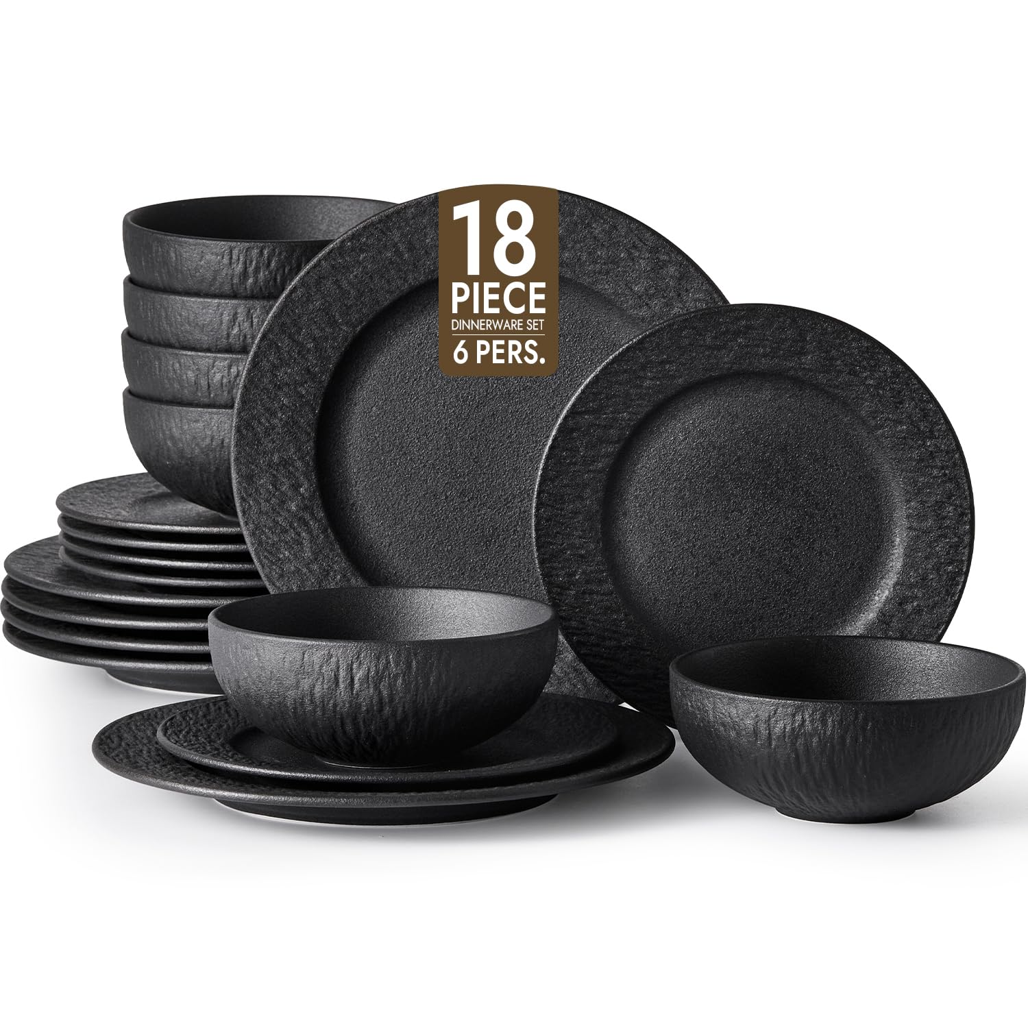 Amazon.com | KINGSTONE Black Dinnerware Sets, 18-Piece Matte